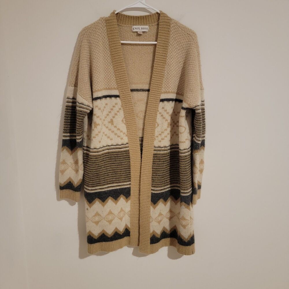 Knox Rose Womens Cardigan Sweater Size Large L Aztec Boho Long Earthy Indie